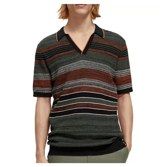 Scotch & Soda Structure Knitted Striped Polo in men’s size L - Picture 1 of 9